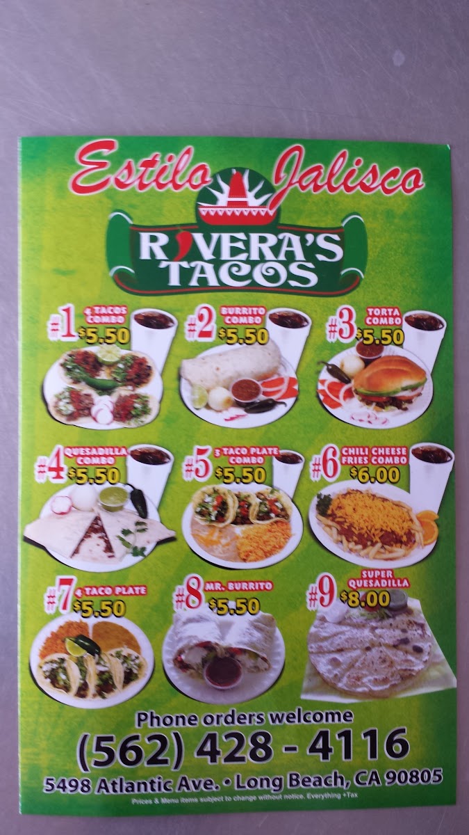Rivera's Tacos Menu - Image 1